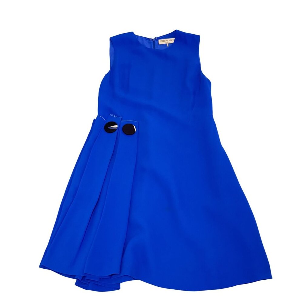 Emilio Pucci Women's Blue Sleeveless Pleated Fit&Flare Knee Length Dress Size 6